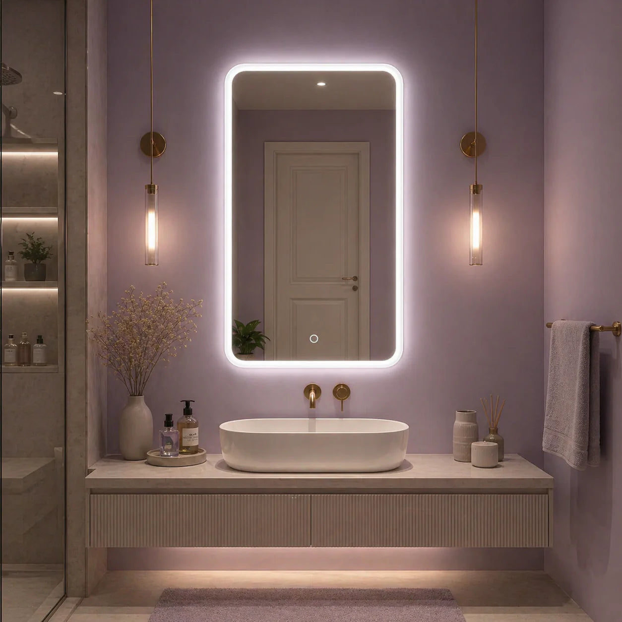 Oglinda LED Premium 80x60 cm Dreptunghiulara Iluminare Ambientala Touch 3 Culori Design Modern Minimalist