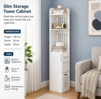 Organizator Baie Vertical 120cm Alb cu Rafturi si Sertar Mobilier Slim Multifunctional