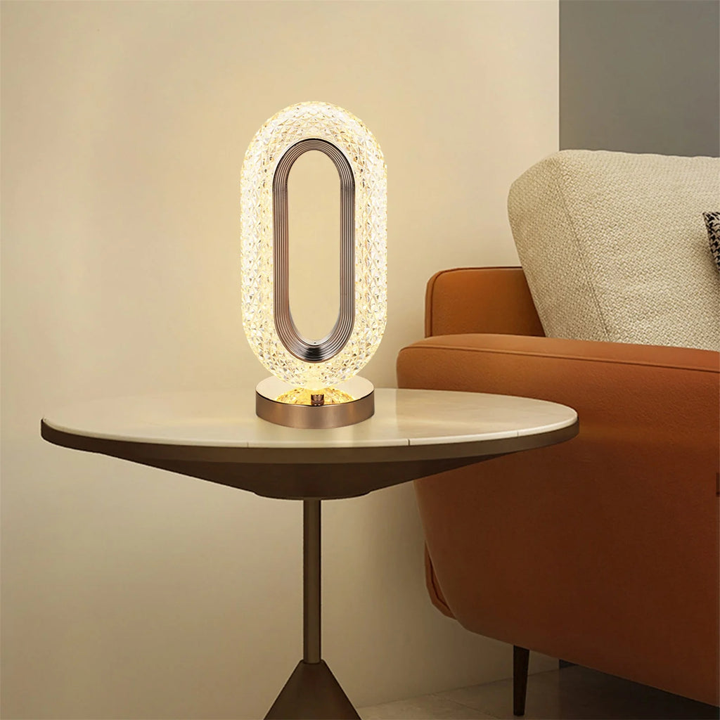 Lampă LED Cristal, Lumina Ambientală 3 Culori, Control Touch, Reîncărcabilă USB, Portabilă, Auriu
