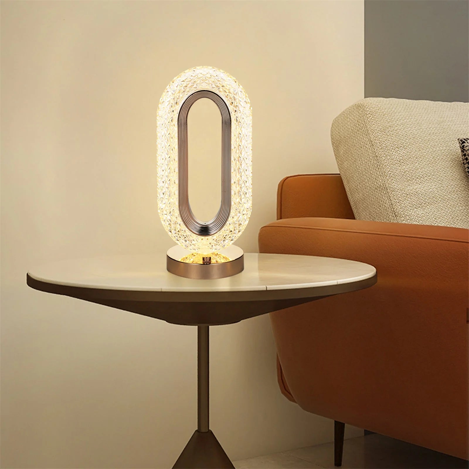 Lampă LED Cristal, Lumina Ambientală 3 Culori, Control Touch, Reîncărcabilă USB, Portabilă, Auriu