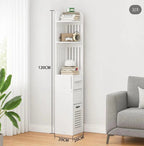 Organizator Baie Vertical 120cm Alb cu Rafturi si Sertar Mobilier Slim Multifunctional