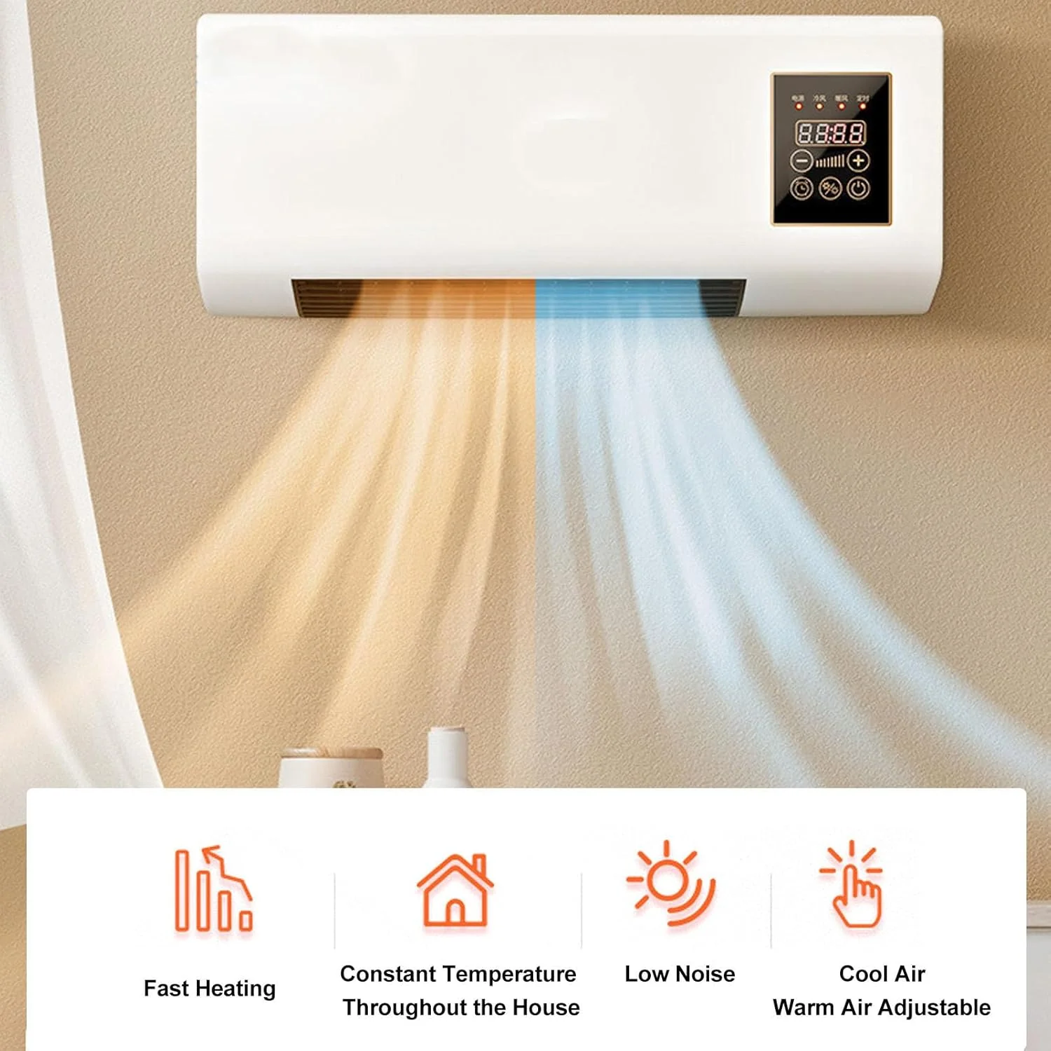 Mini aer conditionat cu ventilator, 2 in 1, 55 cm, Rece/Cald, 16 - 40 grade, 1800W, cu telecomanda, Alb