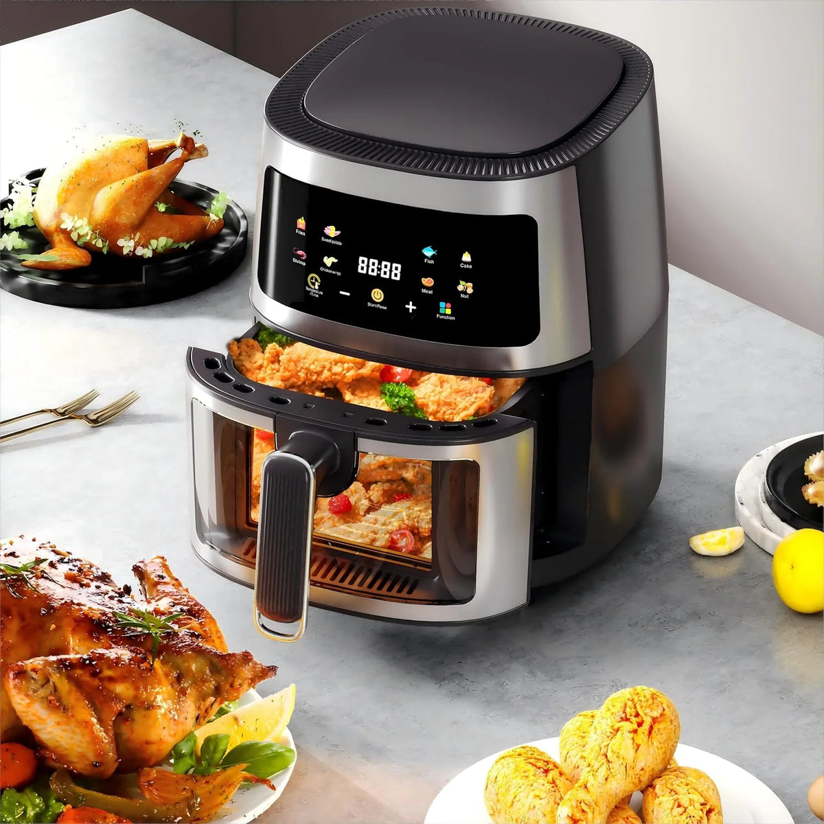 Air Fryer 10L, 2400 W, afisaj digital LCD color, Touch control, otel inoxidabil