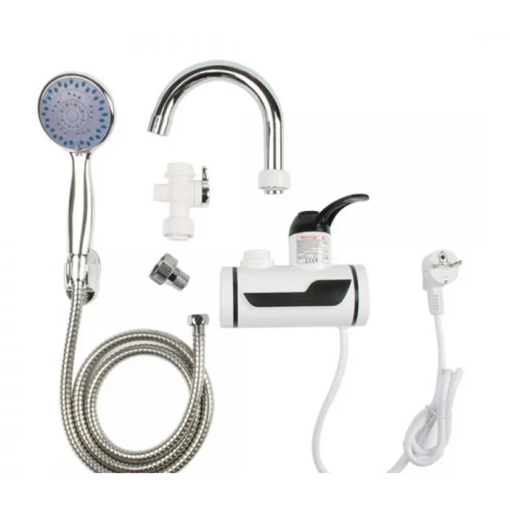 Robinet electric apă caldă instant, 3000W, cu duș și furtun, afișaj LCD, montaj perete, IPX4