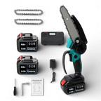Mini drujbă electrică fără fir 6 inch, 48V, 2 acumulatori Li-Ion, set complet cu lanț și accesorii