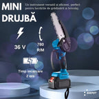 Mini drujbă electrică fără fir 6 inch, 48V, 2 acumulatori Li-Ion, set complet cu lanț și accesorii