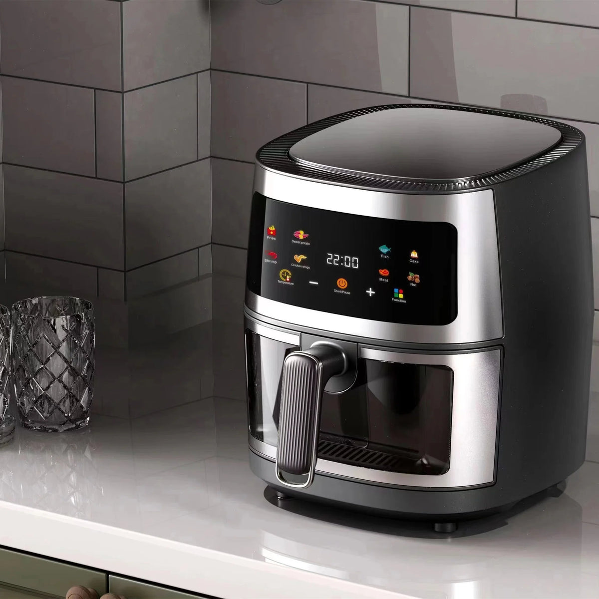 Air Fryer 10L, 2400 W, afisaj digital LCD color, Touch control, otel inoxidabil