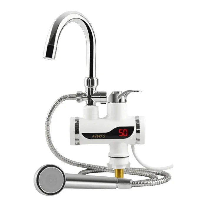 Robinet electric apă caldă instant, 3000W, cu duș și furtun, afișaj LCD, montaj chiuvetă/cadă, IPX4