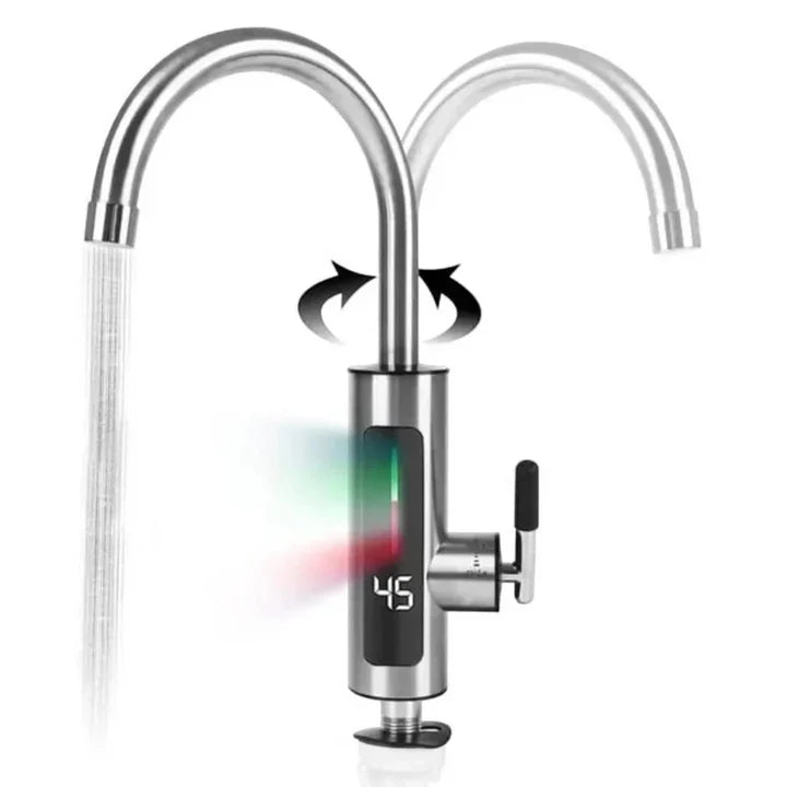 Robinet electric apă caldă instant din inox, 3000W, afișaj digital, rotire 360°, IPX4