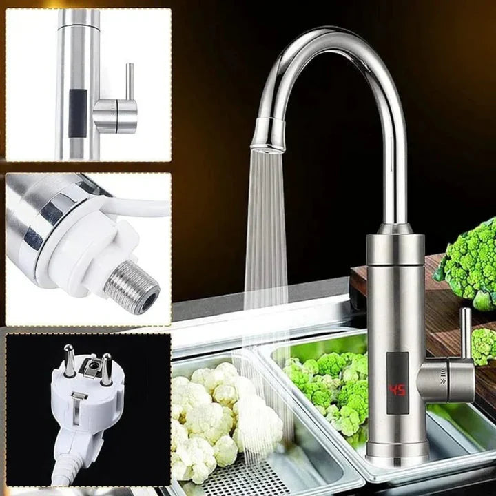 Robinet electric apă caldă instant din inox, 3000W, afișaj digital, rotire 360°, IPX4