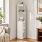 Organizator Baie Vertical 120cm Alb cu Rafturi si Sertar Mobilier Slim Multifunctional