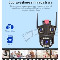 Camera de Supraveghere Tripla WIFI, 12MP, Exterior/Interior, Ultra HD,