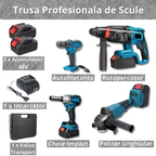 Trusa 4 piese cu acumulator, autofiletanta, rotopercutor, polizor unghiular, bormasina