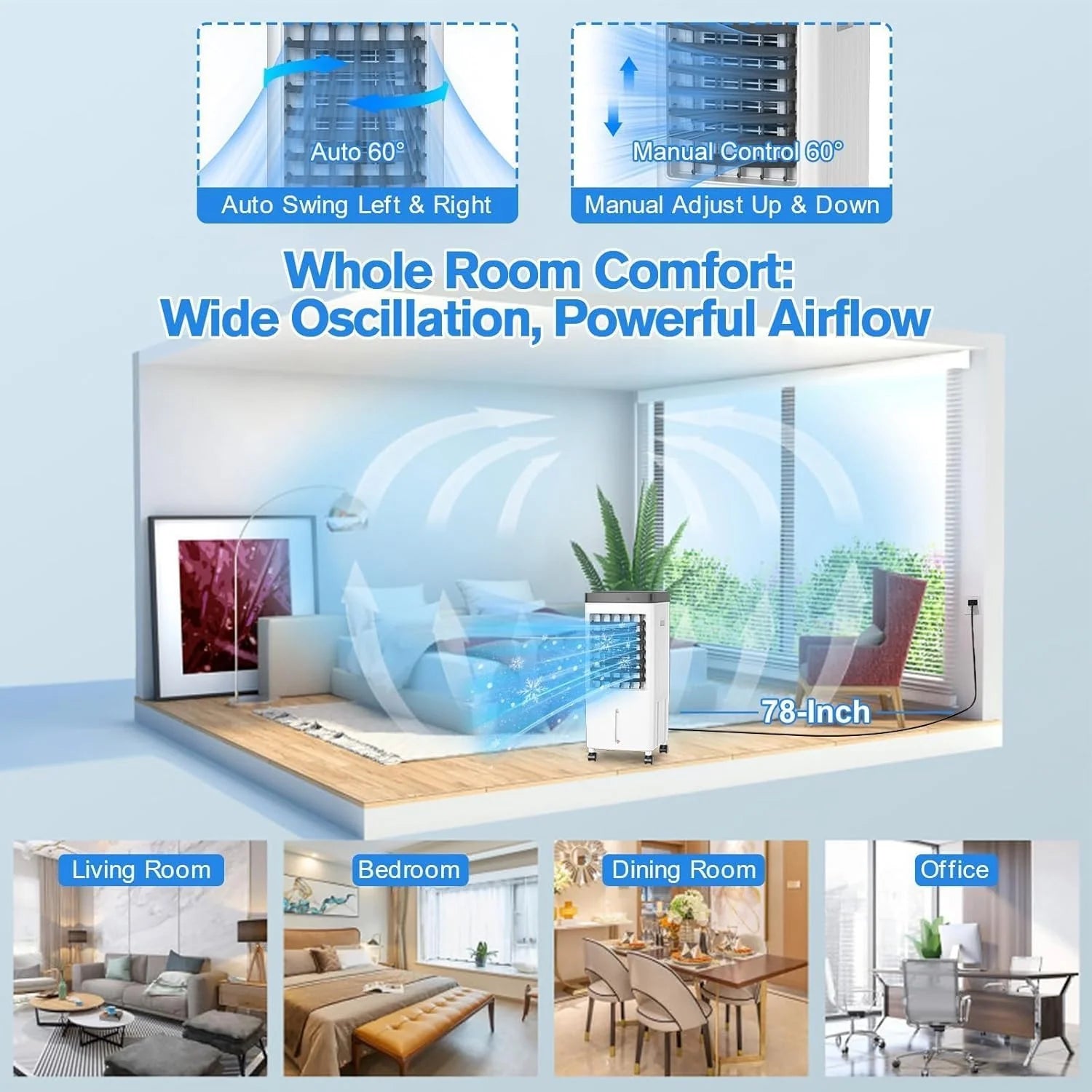Aer conditionat portabil JT-909, 65W, 6L, cu telecomanda si functie de oscilare