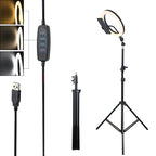 Ring Light, Lampa circulara LED 26cm, cu trepied 210cm, suport telefon