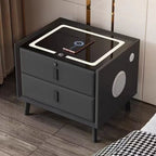 Noptiera Smart Multifunctionala, iluminare LED tactil cu 3 culori, incarcare wireless si USB, difuzor Bluetooth, 2 sertare