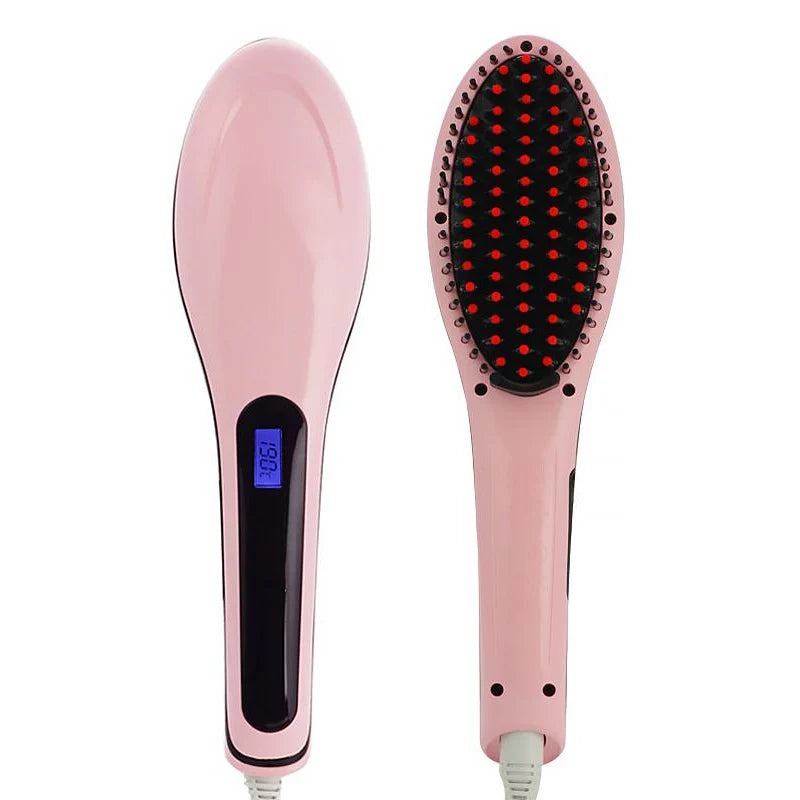 Perie electrica pentru indreptarea parului, cu ecran LCD, Straight Brush, Roz