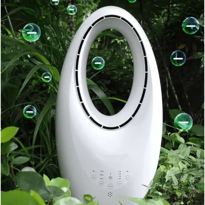 Ventilator si Purificator aer fara palete Tobi, SPIKO® Bladeless, Oscilant, LED, Telecomanda