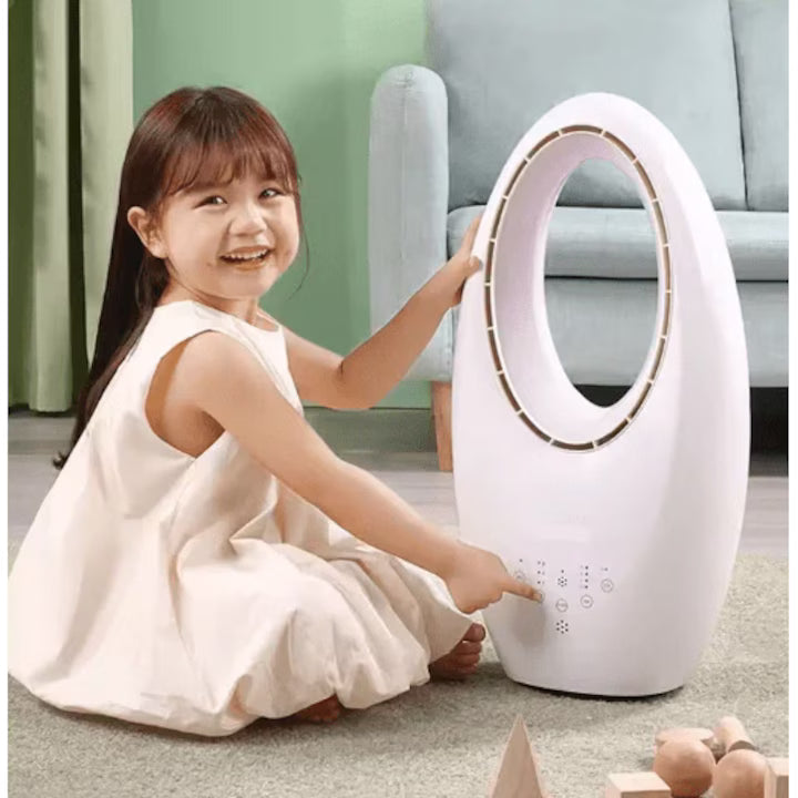 Ventilator si Purificator aer fara palete Tobi, SPIKO® Bladeless, Oscilant, LED, Telecomanda