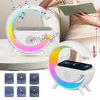 Lampă RGB cu Încărcător Wireless 15W, Boxă Bluetooth și Acumulator Reîncărcabil